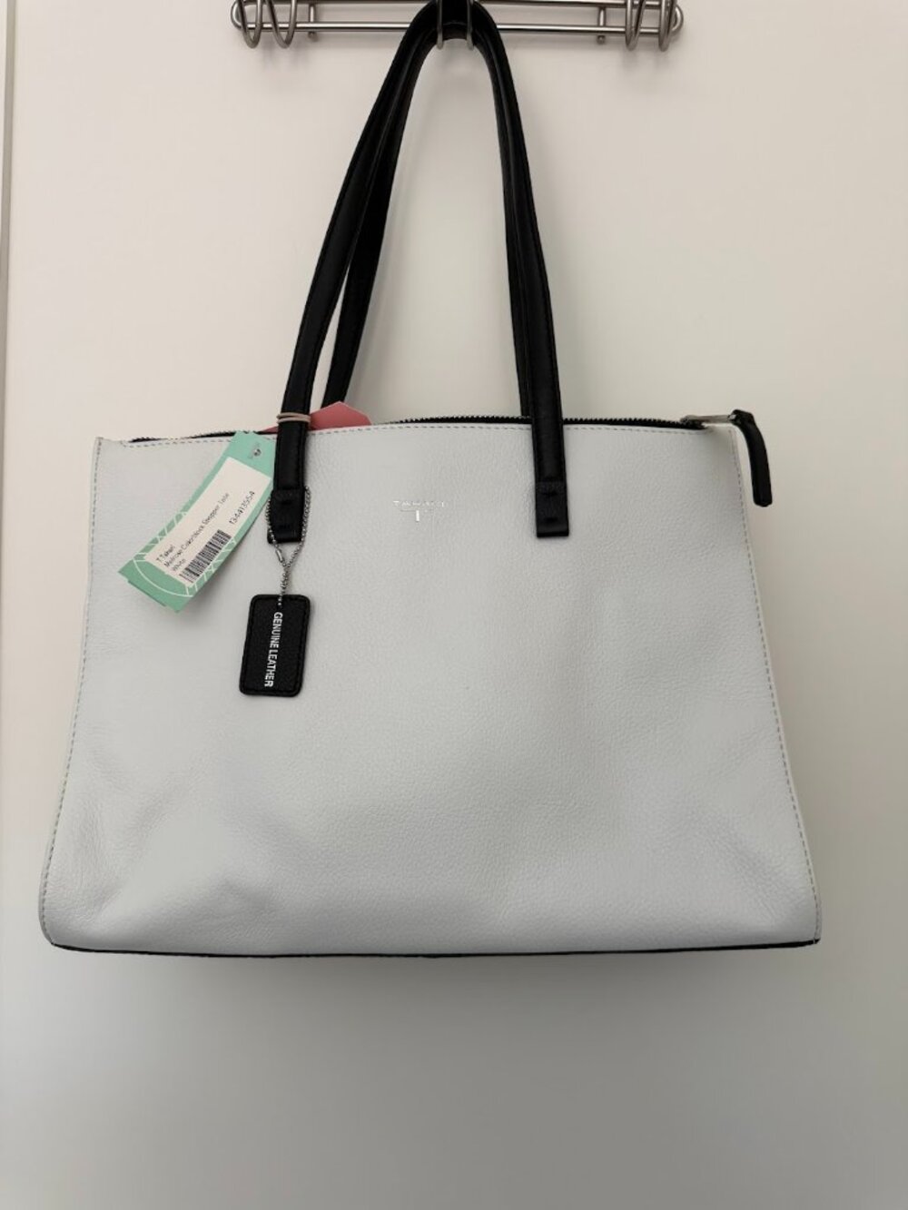 NWT Tahari Melrose Colorblock Leather Shopper Tote Bag White Black MSRP $138